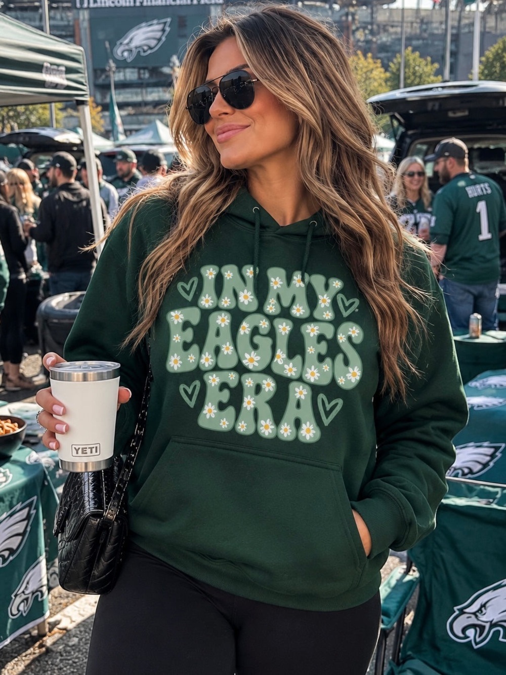 Women’s Dark Green Eagles Team Hoodie with Floral Graphics S-5xl